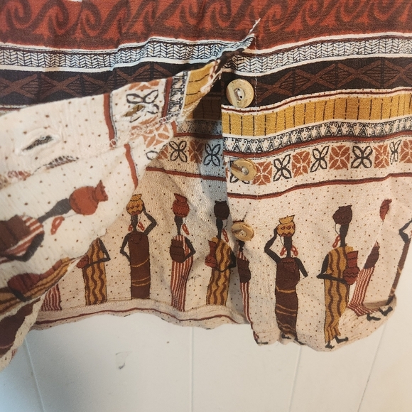 Vintage Made In USA Midi Length Pull-on Skirt Size Medium Tribal Africa Boho - Picture 11 of 16